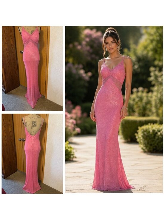Scala Dresses & Skirts - Vtg Y2K SCALA Pink Silk Beaded Sequin Dress HOCO Prom Formal Party Holiday M